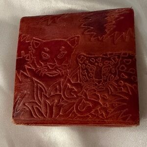 Embossed Leather Wallet with Animal Design vintage 1970’s it’s a coin purse